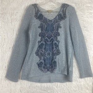 Energe Womens Size M Blue Knit Sweater Scoop Neck Long Sleeve